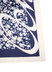 Dark blue women's scarf with flowers SZADT-0191-7P(W26), close-up of the product on a white background.