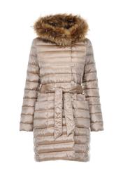 Women's beige down jacket with belt KURDT-0340-80(Z22)-04