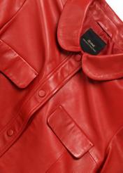 Red women's leather shirt KOSDS-0007-4B(W26), close-up of product detail on white background.