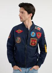 Navy men's TOP GUN KURMT-0381-69(W25) pilot jacket - front view on a model on a white background. Half of the silhouette visible.