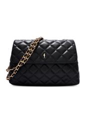 Black quilted women's handbag on a chain TOREC-1117-99(W26), front product view on a white background.