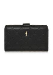 Black women's wallet with embossed pattern POREC-0391A-99(Z25), front product view on white background.