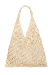 Beige women's handbag made of natural straw TOREC-1220-1E(W26), product view from the back on a white background.