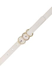 Women's white leather belt PASDS-0320-0B(W26), top view of the product on a white background.