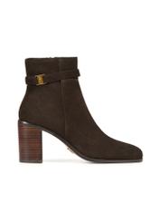 Brown suede women's ankle boots with logo BUTYD-1214-1I(Z26), side view of the product on a white background.