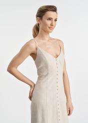 Beige linen midi dress SUKDT-0235-81(W25)-03