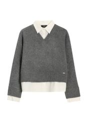 Gray women's sweater with collar SWEDT-0264-9D(Z26) - front product view, on white background.