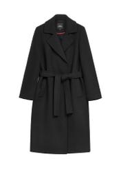 Black long women's coat PLADT-0048B-99(Z25), front product view on white background.