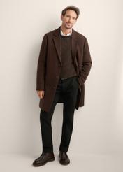 Men's brown wool coat PLAMT-0006-1I(Z26), front view of the product on the model. Full body visible.