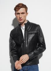 Men's leather jacket with stand-up collar KURMS-0306-1283(W23)-02