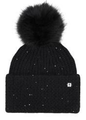 Black women's hat with pompom CZADT-0217-99(Z26), front product view on white background.