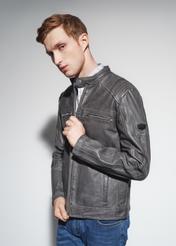 Men's grey leather jacket KURMS-0295-1281(W23)-02