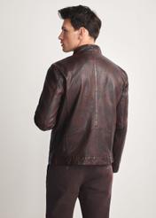 Brown men's leather jacket KURMS-0384-3340(Z25), product view from the back on the model, half of the silhouette visible.