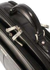Black leather men's laptop bag TORMS-0482-99(Z25), close-up of the product zipper, view on a white background.