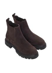 Dark brown suede women's Chelsea boots BUTYD-1093-1I(Z26), diagonal product view on white background.