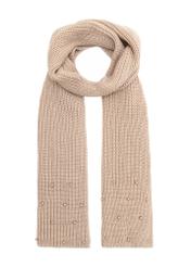 Beige women's scarf with pearls SZADT-0211-24(Z25), front product view on white background.