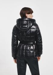 Black women's quilted jacket with belt KURDT-0539-99(Z24)-05