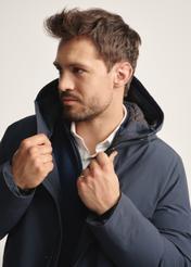 Navy blue men's jacket with natural insulation KURMT-0394-69(Z25) - close-up of detail on white background.