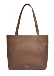 Leather shopper bag in cool beige color TORES-0980-1K(Z26) - front product view, on white background.