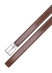 Men's cognac leather belt PASMS-0263-1F(W26), top view of the product on a white background.