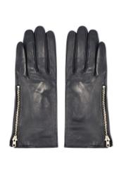 Women's leather gloves with zipper REKDS-0003A-69(Z25), product view from the front on a white background.
