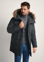 Men's graphite winter jacket KURMT-0395-95(Z25) - front product view on white background. Half silhouette visible.