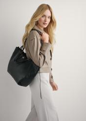 Large black shopper bag TOREC-1201-99(W26) - product view slightly diagonal, against a light background. Half of the silhouette visible.