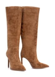 Brown suede women's boots BUTYD-1208-88(Z25), diagonal product view on white background.