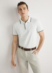 Men's cream polo shirt POLMT-0092-0B(W26), front view of the product on the model. Half of the silhouette visible.