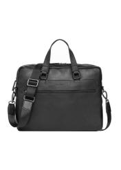 Black leather men's briefcase TORMS-0495-99(W26), product view from the front on a white background.