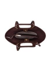 Dark brown women's handbag with stitching TOREC-1213-1H(W26), product view inside on white background.