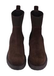 Women's brown suede Chelsea boots BUTYD-1194-1I(Z26), product view from the front on a white background.