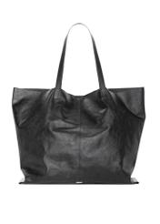 Black large leather shopper bag TORES-1354-99(Z26), front product view on white background.