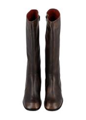 Brown leather women's boots BUTYD-1358-1L(Z26), front product view on white background.
