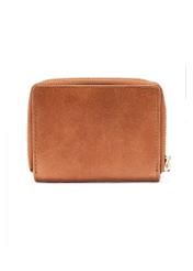 Small women's leather wallet in cognac color PORES-0963-1F(W26), product view from the back on a white background.