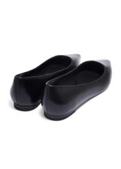 Women's black leather ballet flats BUTYD-1308-99(Z26). Back view diagonally on a white background.