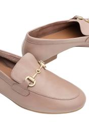 Women's leather moccasins in dirty pink color BUTYD-0916A-5D(W26), close-up of the product detail on a white background.