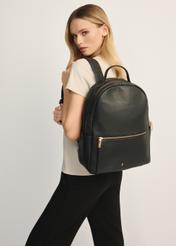Large women's leather backpack TORES-1126E-99(Z25), product view from the front on the model, half of the silhouette visible.