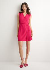 Women's dress in fuchsia color SUKDT-0278-5E(W26), product view from the front on the model, the whole silhouette is visible.
