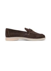 Dark brown leather women's moccasins BUTYD-1256-1I(W26), side product view on white background.