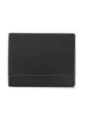 Black medium leather men's wallet PORMS-0697-9J(W26), front product view on white background.
