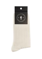 Women's white ribbed long socks SKADT-0072-0B(W26), product view with packaging on white background.