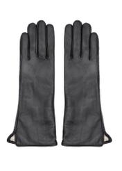 Long brown leather women's gloves REKDS-0082A-1I(Z26), product view from the front on a white background.