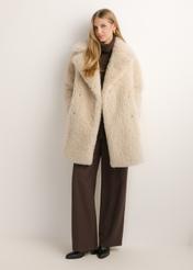 Cream women's fur coat FUTDP-0090-0C(Z26)