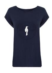 Women's elongated navy blue T-shirt TSHDT-0067-69(W21)-02