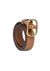 Cognac-colored women's leather belt PASDS-0335-1F(W26), diagonal product view on white background.