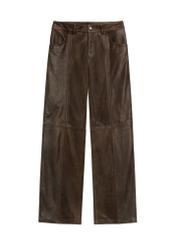 Dark brown women's leather pants SPODS-0051-1I(Z26)