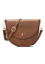 Brown leather women's messenger bag TORES-1246-1F(W26), front product view on white background.