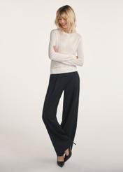 Cream women's blouse with long sleeves LSLDT-0054-12(Z25), product visible from the front on the model, the entire silhouette is visible.