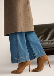 Cognac suede ankle boots with high heel BUTYD-1207-1F(Z26)